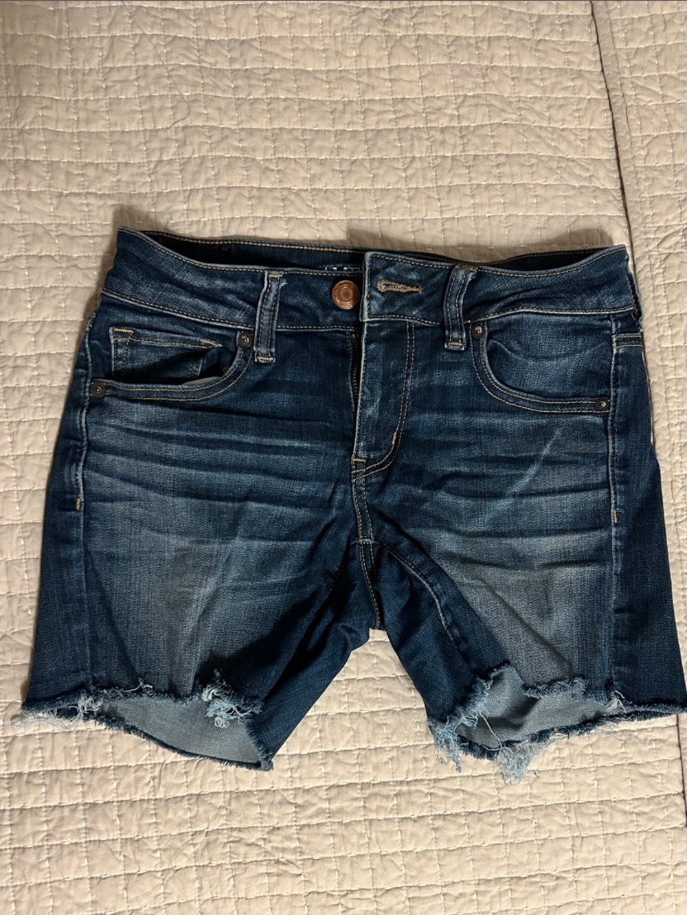American Eagle Outfitters Dark Indigo Distressed Denim Shorts